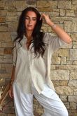 Pia Pillow Cotton Embroidered Tile Classic Shirt Stone